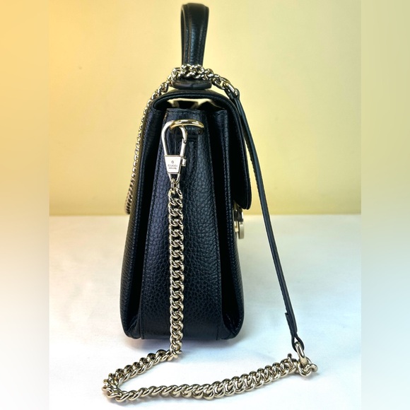 Gucci Interlocking G grained calfskin gold HDW top handle detachable strap COA - Picture 6 of 17